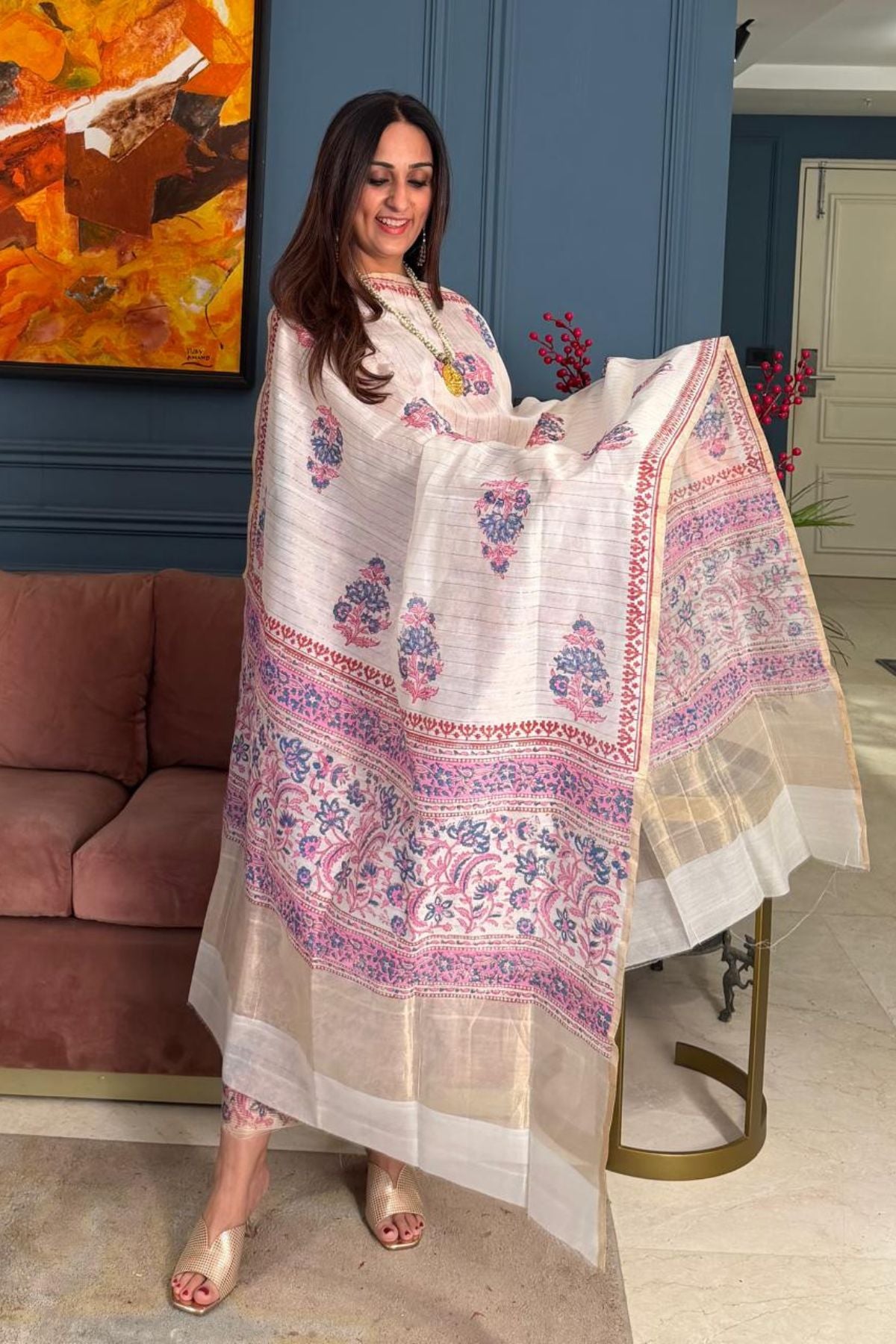 Tissue Maheshwari kurta dupatta set